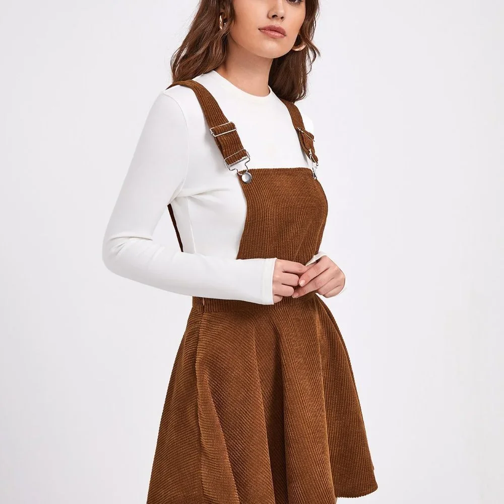 Rust Brown Casual womens Solid Rib-knit Overall Dress - Picture 5 of 5